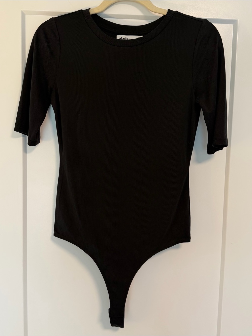Elodie Women’s Black 3/4 Sleeve Ribbed Bodysuit